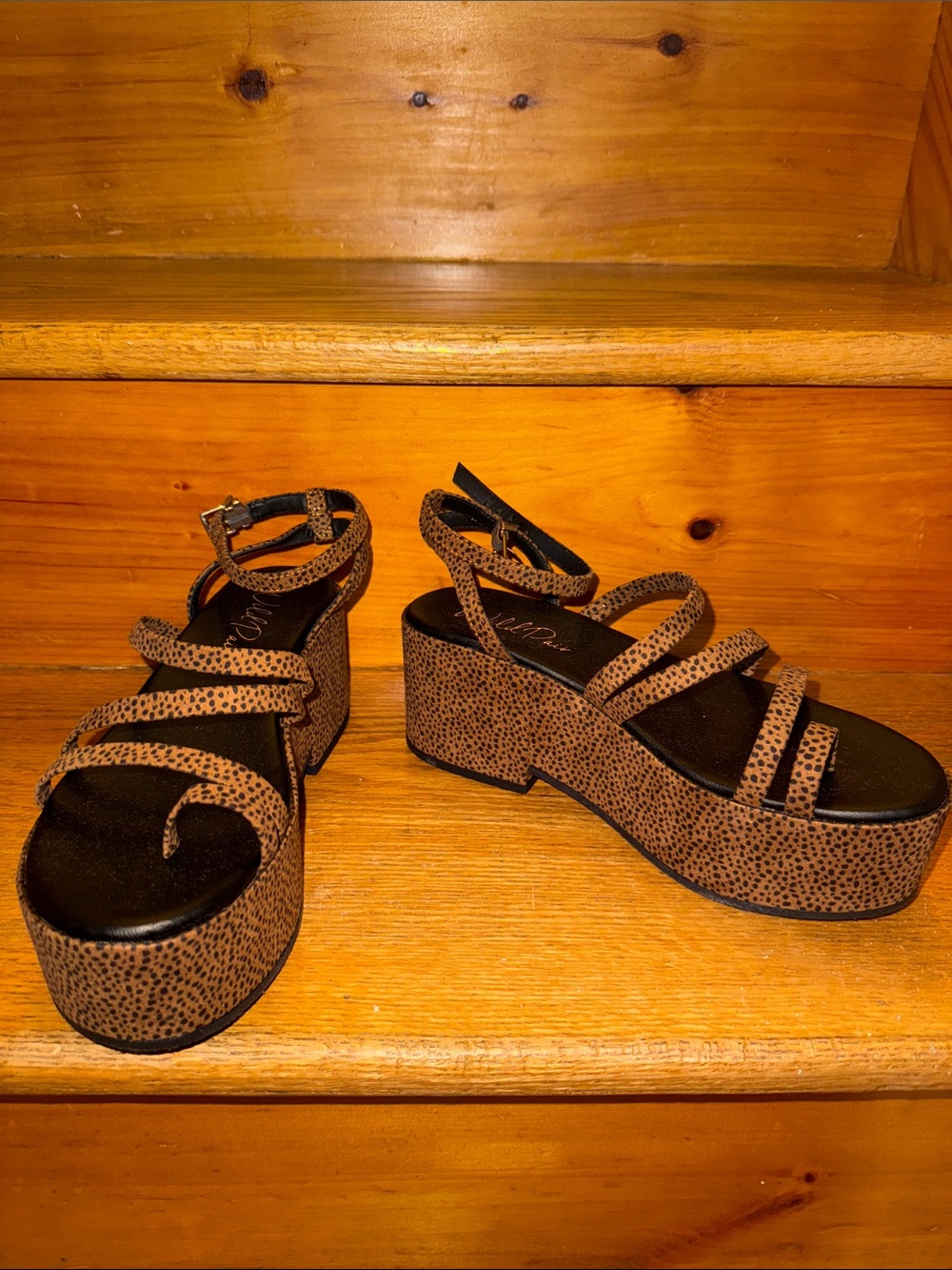 Wild Pair Platform Strappy Sandals in Brown/Cheetah Print